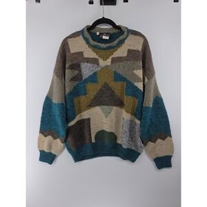 Fiume Vintage Mens Wool Cashmere BlendGeometric Intarsia Sweater Made in Italy L